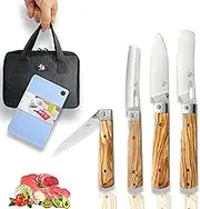 SENBON 440A stainless steel Gift wrapped 4 piece set sharp pocket folding Japanese chef knife universal peeling knife bread knife Combination set portable kitchen knives with natural olive handle