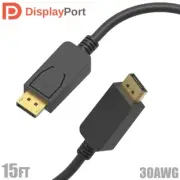 15FT DisplayPort Male to Male Cable V1.2 4K 144Hz 2K 3D HDR 30AWG Gold Black