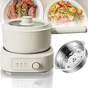 Electric Hot Pot with Steamer, 2.5L Split Type Stir Fry Pans with Handle and Visualization Lid, 2 Power Adjustment, 1000W Non-Stick Fondue Pot for Stir Fry, Roast, Steam, Boiled