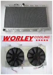 QLD-3Row Aluminum Radiator&Shroud&Fans for Subaru Impreza WRX STI GDB GD8 02-07