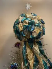 Peacock Feather Themed Christmas Holiday Wire Ribbon Tree Topper