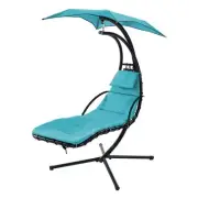 7 ft. Blue Outdoor Portable Hammock Chair with Base and Adjustable Blue Umbrella