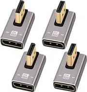 8K DisplayPort 1.4 Adapter 90 Degree and 270 Degree Gold Plated Adapter 4 Pack, Right Angle DP Male to Female Vertical Connector Converter DP L Shape Extender, Support 8K@60Hz，4K@144Hz，4K@60Hz，4K@30Hz