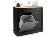 Giantex Kitchen Storage Cabinet w/Trash Can Holder Kitchen Island Wood Countertop 2 Drawers & Adjustable Shelf