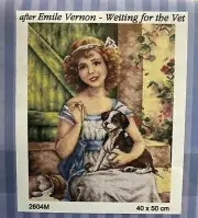 Printed needlepoint tapestry Canvas Only Orchidea 40x50 Cm Waiting For A Vet