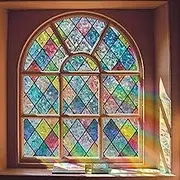 Bectosy Window Privacy Film, Static Cling Stained Glass Window Film Decorative, Non-Adhesive 3D Rainbow Frosting Film Anti-UV for Bathroom Home Door 29.5" x 78.7"