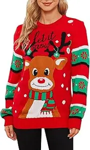 [VENTELAN] Women Christmas Pullover Sweater Cute Reindeer Jumper Knitted Funny Elk Snowflakes Xmas Sweatshirt