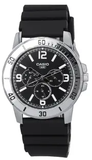 Casio Analog Day/Date Resin Strap Black Dial Quartz MTP-VD300-1B WR Mens Watch