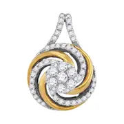 10k Two-tone Gold Round Diamond Swirl Cluster Pendant 1/2 Cttw