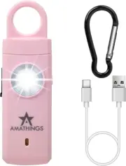 Pocket Alarm for Women Pink - 130Db Siren LED USB C Rechargeable Keychain Strobe