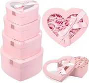 Taefuhnn 4Pcs Nesting Heart Shaped Gift Box with Clear Window Lids & Ribbons for Gifts Flower, Assorted Size Heart Gift Box Bulk for Mother's Day Valentine's Day Wedding Birthday Bridesmaid Proposal