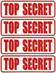 [Patchion] Set of Four - TOP Secret - Black VeIcro/Hook and Loop Backing - Embroidered Patch/Badge/Emblem