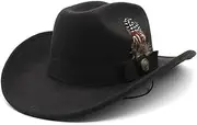 [Hcclijo] Women Men Western Cowboy Hats Vintage Men Party Dress Cap Wool Gentleman Jazz Sombrero Men Cap Cowgirl Hats