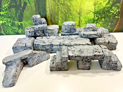 Wargaming Terrain SET OF 13 PAINTED Rocks D&D Warhammer Modular Stackable Cliffs