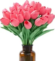 SITUMEIZI 15pcs Tulips Fake Pink Artificial Flowers Real Fluorescent