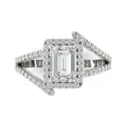 2.10ct Emerald Criss Cross Sapphire Wedding engagement Ring 14k White Gold