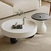 EKDJSN Round Coffee Table Set, Nesting Table with Large Storage Drawer Design, Center Table with Spherical Base, Sturdy and Easy Assembly, for Bedroom Balcony Office