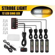 4X Amber White 12LED Front Grille Light Flash Emergency Strobe Warning Light T