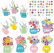 Remerabel 24 Set Happy Mother's Day Flower Crafts with Stickers Make Your Own Flower Bouquet Gift Card You are The Best DIY Handmade Greeting Greeting Cards Set for Classroom