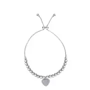 Sterling Silver Beads And CZ Heart Charm Element Adjustable Bolo Friendship Bracelet , 9.25"