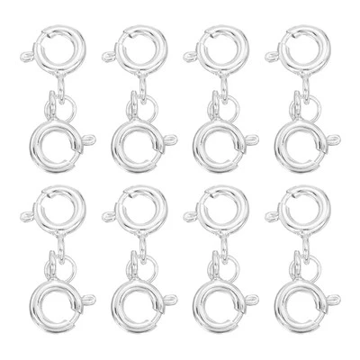8 Pcs Double Spring Clasp, 6mm/0.24" 925 Silver Spring Ring Clasps, Silver Tone