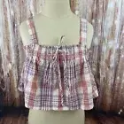 American Eagle Plaid Swing Cami Crop Top Pastel Peach Cotton Linen Blend Size M