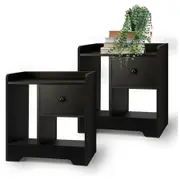 Oikiture Bedside Tables Set of 2 Side Table Nightstand Storage Shelf Black