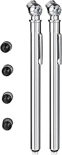 Valve-Loc Pencil Tire Pressure Gauge (2-Pack) 10-50 PSI/kPA | Heavy-Duty Chrome Metal Head and Stainless Steel Body for Cars, Trucks, RVs and Bicycles, Includes 4 Black Stem Caps