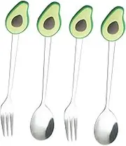 OFFSCH 4pcs Stainless Steel Fork Spoon Black Fruit Eating Dinnerware Slotted Utensil Serving Silverware Buffet Mini Forks Cute Spoon and Fork Cutlery Small Spoons Silica Gel