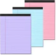 Colored Legal Pad 8.5x11 Inch Note Pads 3 Wide Ruled Legal Pads 8.5 x 11 Notepad 21lb Pink/Purple/Blue Paper Writing Pads 30 Sheets Perforated Notepads with Sturdy Back for Home, Office, School