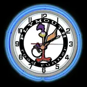 Plymouth Road Runner Sign 19 " Blue Double Neon Clock Man Cave Garage RoadRunner