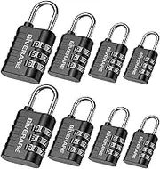 GIVERARE 8 Pack Combination Lock, 3-Digit Padlock Keyless, Resettable Luggage Locks for Backpack, Gym & School & Employee Locker, Weatherproof Travel Lock for Fence, Backyard Gate, Hasp, Case-Black