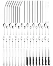 66 Pcs Silverware Set for 8 with Forks Spoons and Knives Straw, Stainless Ste...