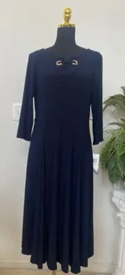 NWT Nina Leonard Women’s Navy/Gold Gommet Polyester Blend Midi Dress Size M $80