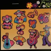 Happy / Hola Halloween Paper Cutouts 10 Pieces ~ Sugar Skulls ~ Brand New