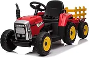 KIDBOT Kids Ride On Toy Farm Tractor Toy Electric Car Trailer w/MP3 Indoor Garden - Red