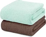 YURIRIA Bathroom Towels 2 Pack Ultra Soft Water Absorbent Towel Set for Beach Swimming and Spa Quick Drying Microfiber Towels (Dark Coffee+Green)