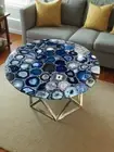 24" Round Blue Agate Stone Coffee Countertop Table Living Room Furniture Decors