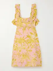 [Zimmermann] Zimmermann - Golden Bow-detailed Open-back Ruffled Floral-print Linen Mini Dress - Pink - 2 2 Pink