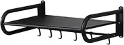 Microwave Shelf Wall Mount Heavy Duty Black Stainless Steel Microwave Rack with Hooks for Hanging & Mounting Hardware Space-Saving Smooth Wall Bracket for Kitchen-