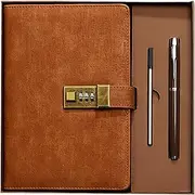 Labymos Vintage A5 Notebook PU Covered Diary with 3-Digit Lock Notepad Retro Softcover with Pen & Gift Box Writing Drawing Note Taking Journal 112 Pages for Businessman Women and Women Birthday