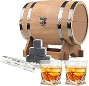 Premium Whiskey Decanter Set | Gift for Men – Premium Whiskey Glasses | 6 Premium Granite Whiskey Stones Gift Set – Includes 2 Elegant Glasses & Rustic Whisky Barrel Box