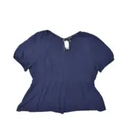 NEW Torrid Blue Rayon Blouse Size 22 Plus Size V Neck Short Sleeve Striped