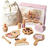 Wooden Makeup Toy Set, Girl Cosmetic Play , Pretend Play Beauty Makeup Kit, with Styling Tools and Cosmetics, Compact Material for Toddler 4-6 Years Old Girls