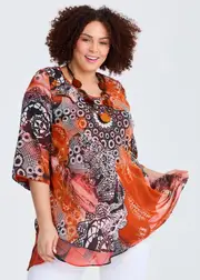 [TS] Taking Shape Reversible Travel Tunic Size 20 in Black / Orange Print - Plus Size Women's Clothing Black / Orange Print