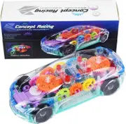 Transparent Toy Car for Toddlers, Mechanical Gear Racing Car with Colorful Light and Music