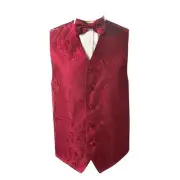 Oliver George Men's Paisley Formal Waistcoat Tuxedo Dress Vest Large Burgundy
