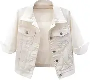 [Generic] Ladies Short Jackets Petite - White Denim Jacket Womens Cropped Summer Cardigans Long Sleeve And Buttoned Plus Size Denim Jacket Size 14 Shortjackets Elegant Short Cardigans Denimjackets For Girls