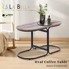 Coffee Table Oval Wooden Top Iron Metal Base Side End Table Industrial - BROWN