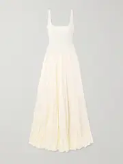 [Johanna Ortiz] Johanna Ortiz - Mariner Ribbed Knit-trimmed Organic Linen-blend Poplin Maxi Dress - Ecru - US10 US 10 Ecru